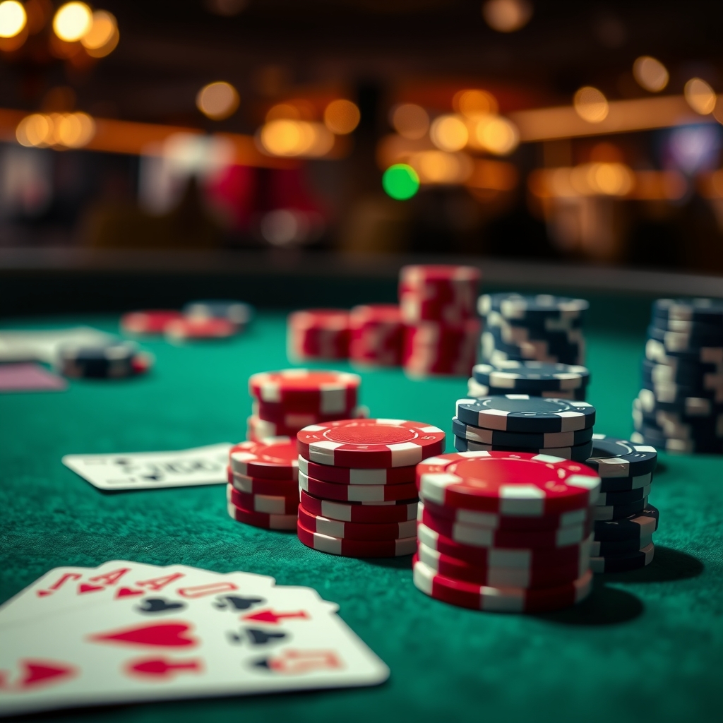 Chip e carte da gioco su un tavolo da casinò
