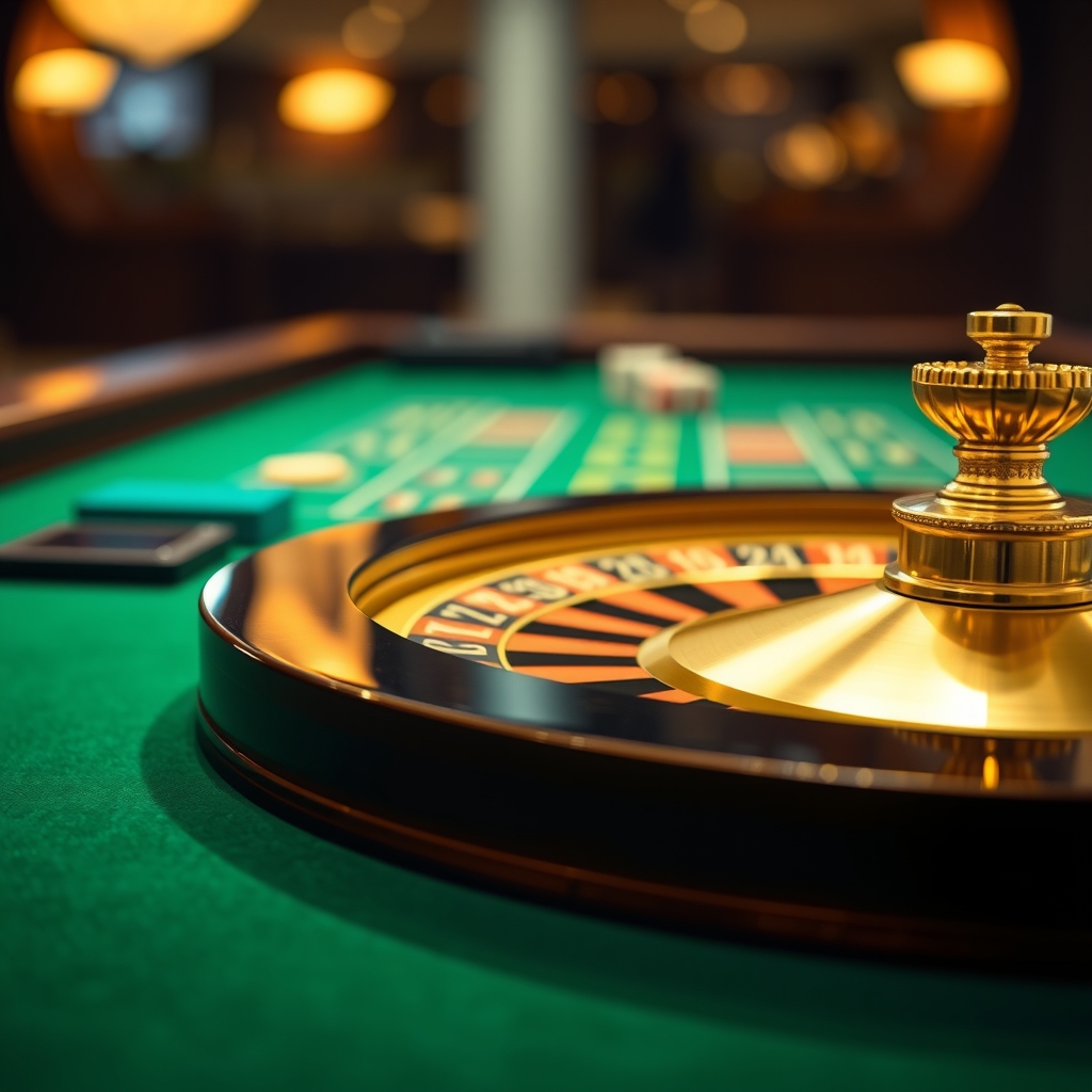 Tavolo da roulette in un casinò non AAMS, ruota dorata su panno verde